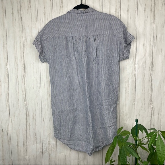 Tahari 100% linen button down striped blouse small - Picture 3 of 4